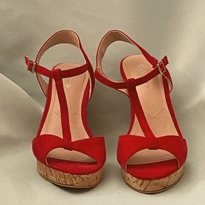 Red T-Strap Wedges